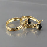Black Onyx Golden Crown Hoop Earrings
