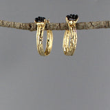 Black Onyx Golden Crown Hoop Earrings