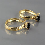 Black Onyx Golden Crown Hoop Earrings