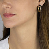 Black Onyx Golden Crown Hoop Earrings