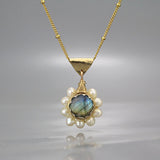Labradorite Pearl Flower Necklace