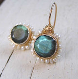 Labradorite  Pearl Flower Earrings in Gold Filled