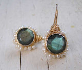 Labradorite  Pearl Flower Earrings in Gold Filled