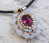 Red Zircon, Moonstones Mandala Necklace