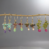 Gemstone Cluster Hoop Earrings, Apatite Earrings, Garnet Drop Earrings, Gypsy Hoops, Bohemian Earrings, Unique Dangle Earrings