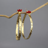 Extra Large Hammered Hoop Earrings, Carnelian Hoop Earrings, Gemstone Hoop Earrings, Organic XL Hoop Earrings - More Gemstones Available!