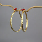 Extra Large Hammered Hoop Earrings, Carnelian Hoop Earrings, Gemstone Hoop Earrings, Organic XL Hoop Earrings - More Gemstones Available!