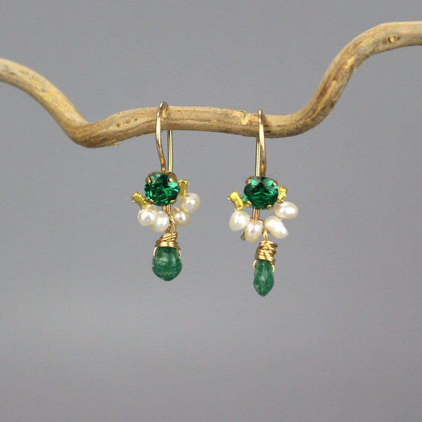 Tiny Gemstone Earrings, Petite Earrings, Green Glass Earrings, Multi Stone Earrings, Colorful Earrings, Boho Wedding Earrings