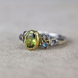 Peridot Engagement Ring, Bohemian Engagement Ring, Mixed Metal Ring, Peridot Labradorite Engagement Ring, August Birthstone, Birthstone Ring