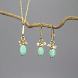 Peruvian Opal and Pearl Earrings Necklace Jewelry Set, Wedding Jewelry Set, Bridal Necklace and Earrings