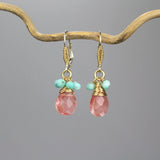 Cherry Quartz and Amazonite Jewelry Set - Earrings and Necklace Set