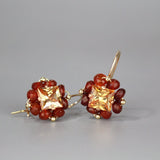 Square Gemstone Earrings, Champagne CZ Earrings, Carnelian Earrings, Autumn Wedding Earrings, Unique Bridal Earrings, Geometric Earrings