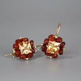 Square Gemstone Earrings, Champagne CZ Earrings, Carnelian Earrings, Autumn Wedding Earrings, Unique Bridal Earrings, Geometric Earrings