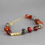Multi Stone Bracelet, Autumn Jewelry, Red Gemstone Bracelet, Gold Filled Bracelet, Chain Bracelet, Fall Jewelry, Layering Bracelet