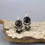 Small Onyx Earrings, Onyx Jewelry, Onyx Clover Earrings, Onyx Birthstone Earrings, Small Drop Earrings