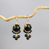 Small Onyx Earrings, Onyx Jewelry, Onyx Clover Earrings, Onyx Birthstone Earrings, Small Drop Earrings