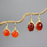 Carnelian Jewelry, Wire Wrapped Carnelian Earrings, Bohemian Jewelry, Gold Wire Wrapped Earrings, Gemstone Earrings, Christmas Gift, Dainty
