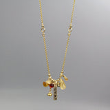 Gold Hebrew Engraved Abundance Necklace, Meaningful Gifts, Empowerment Gifts, Gemstone Charm Necklace, Carnelian, Citrine, Pearl