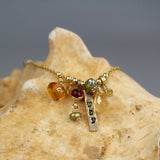 Gold Hebrew Engraved Abundance Necklace, Meaningful Gifts, Empowerment Gifts, Gemstone Charm Necklace, Carnelian, Citrine, Pearl