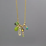 Happiness Necklace, Gold Hebrew Engraved Necklace, Spiritual Gifts, Happiness Pendant, Gemstone Charm Necklace, Peridot, Turquoise, Jade