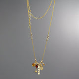 Gold Hebrew Engraved Abundance Necklace, Meaningful Gifts, Empowerment Gifts, Gemstone Charm Necklace, Carnelian, Citrine, Pearl