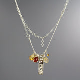 Personalized Necklace, Empowering Gifts, Silver Hebrew Engraved Abundance Necklace, Gemstone Charm Necklace, Carnelian, Citrine, Pearl