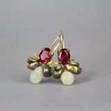 Gold Fuchsia Pink Bee Earrings - Dainty Gemstone Earrings