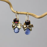 Burgundy Pearl Bee Earrings, Kyanite Drop Earrings, Small Dangle Earrings, Cluster Earrings, Bezel Set Gemstone Jewelry, Winter Fashion