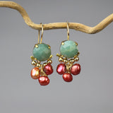 Unique Gemstone Earrings, Amazonite Clover Earrings, Bohemian Earrings, Amazonite Bronze Pearls, Statement Earrings