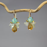 Bohemian Earrings, Gemstone Jewelry, Aqua and Yellow Swarovski Bee Earrings, Bezel Set, Wedding Earrings, Aquamarine Bee Earrings