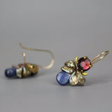 Burgundy Pearl Bee Earrings, Kyanite Drop Earrings, Small Dangle Earrings, Cluster Earrings, Bezel Set Gemstone Jewelry, Winter Fashion