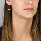Oval Gemstone Earrings, Fuchsia Earrings, Bohemian Earrings, Pearl Drop Earrings, Pearl Earrings, Bridal Earrings, Bridal Jewelry
