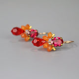 Orange Red Earrings, Fuchsia Earrings, Carnelian Earrings, Cluster Earrings, Boho Earrings, Colorful Earrings, Drop Earrings, Gift Ideas