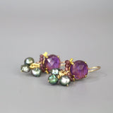 Amethyst Clover Earrings, Amethyst Cluster Earrings, February Birthstone Gift, Pearl Drop Earrings, Bridal Earrings, Bridesmaid Earrings