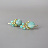 Light Blue Earrings, Unique Amazonite Earrings, Peridot Earrings, Clover Earrings, Small Cluster Earrings, Bohemian Earrings, Beach Wedding
