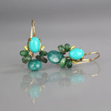 Turquoise Earrings, Boho Earrings, Emerald Cluster Earrings, Blue Bridesmaid Earrings, Birthstone Earrings, Bee Earrings, Bohemian Jewelry