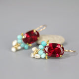 Oval Earrings, Fuchsia Earrings, Cluster Earring, Drop Earrings, Bohemian Earrings, Amazonite Earrings, Pearl Earrings, Bridesmaid Earrings