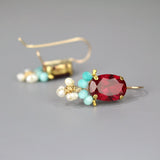 Oval Earrings, Fuchsia Earrings, Cluster Earring, Drop Earrings, Bohemian Earrings, Amazonite Earrings, Pearl Earrings, Bridesmaid Earrings