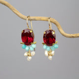 Oval Earrings, Fuchsia Earrings, Cluster Earring, Drop Earrings, Bohemian Earrings, Amazonite Earrings, Pearl Earrings, Bridesmaid Earrings