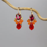 Orange Red Earrings, Fuchsia Earrings, Carnelian Earrings, Cluster Earrings, Boho Earrings, Colorful Earrings, Drop Earrings, Gift Ideas