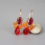 Orange Red Earrings, Fuchsia Earrings, Carnelian Earrings, Cluster Earrings, Boho Earrings, Colorful Earrings, Drop Earrings, Gift Ideas