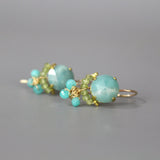 Light Blue Earrings, Unique Amazonite Earrings, Peridot Earrings, Clover Earrings, Small Cluster Earrings, Bohemian Earrings, Beach Wedding