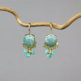 Light Blue Earrings, Unique Amazonite Earrings, Peridot Earrings, Clover Earrings, Small Cluster Earrings, Bohemian Earrings, Beach Wedding