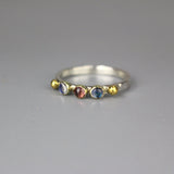 Moonstone Garnet Triple Gemstone Ring, Multi Stone Ring, Silver Stacking Ring, Moonstone Wedding Band, Slim Stackable Ring, Bohemian Ring