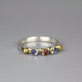 Moonstone Garnet Triple Gemstone Ring, Multi Stone Ring, Silver Stacking Ring, Moonstone Wedding Band, Slim Stackable Ring, Bohemian Ring