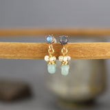 Labradorite Stud Earrings, Dangle Stud Earrings, Boho Studs, Amazonite Pearl Earrings, Post Earrings, Labradorite Jewelry, Bohemian Earrings