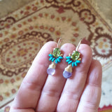 Peridot Earrings, Gemstone Earrings,  Peridot Turquoise Howlite Amethyst Earrings, Drop Earrings, Spring Jewelry, Colorful Earrings