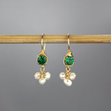 Dainty Gemstone Earrings, Petite Earrings, Green Zircon Earrings, Pearl Drop Earrings, Unique Gemstone Earrings, Delicate Jewelry, Boho Chic
