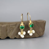 Dainty Gemstone Earrings, Petite Earrings, Green Zircon Earrings, Pearl Drop Earrings, Unique Gemstone Earrings, Delicate Jewelry, Boho Chic