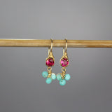 Small Pink Zircon Amazonite Cluster Drop Earrings